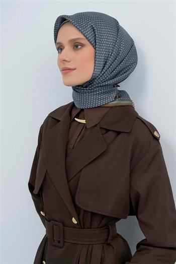 Armine İpek Eşarp 2026 Yaz - 9528-85 Mavi Kahve Twill