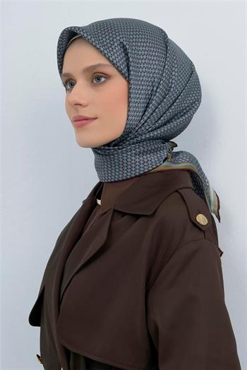 Armine İpek Eşarp 2026 Yaz - 9528-85 Mavi Kahve Twill