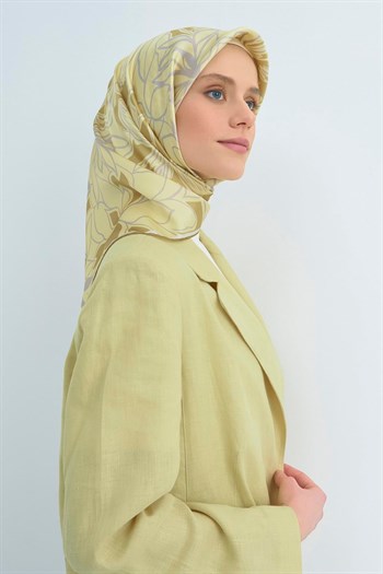 Armine İpek Eşarp 2026 Yaz - 9539-34 Sarı Gri Twill