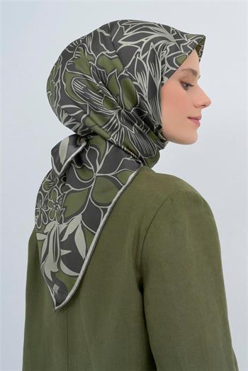 Armine İpek Eşarp 2026 Yaz - 9539-35 Haki Yeşil Twill