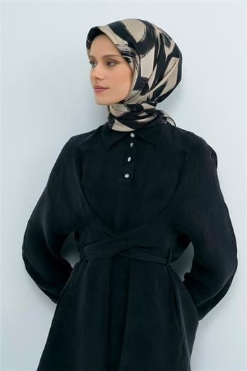 Armine İpek Eşarp 2026 Yaz - 9555-05 Siyah Bej Twill