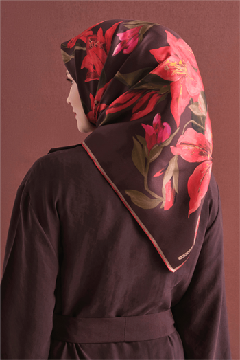 Armine İpek Eşarp 2027 Kış - 9620-06 Kahverengi Twill