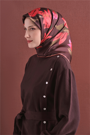 Armine İpek Eşarp 2027 Kış - 9620-06 Kahverengi Twill