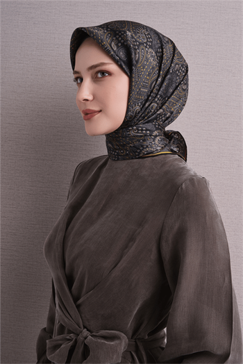 Armine İpek Eşarp 2027 Kış - 9631-32 Siyah Sarı Twill