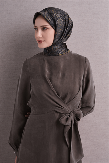 Armine İpek Eşarp 2027 Kış - 9631-32 Siyah Sarı Twill