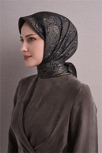 Armine İpek Eşarp 2027 Kış - 9631-32 Siyah Sarı Twill