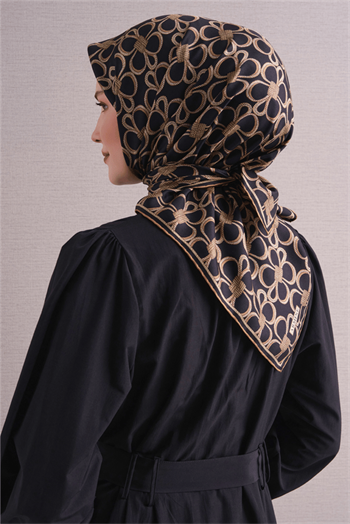Armine İpek Eşarp 2027 Kış - 9638-06 Siyah Sarı Twill