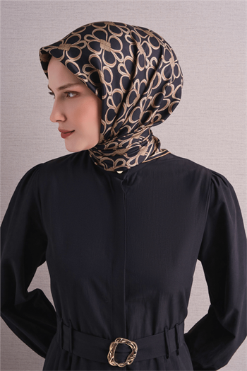Armine İpek Eşarp 2027 Kış - 9638-06 Siyah Sarı Twill