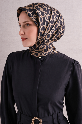 Armine İpek Eşarp 2027 Kış - 9638-06 Siyah Sarı Twill