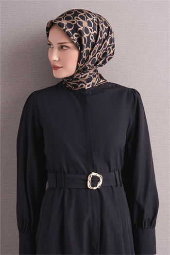 Armine İpek Eşarp 2027 Kış - 9638-06 Siyah Sarı Twill