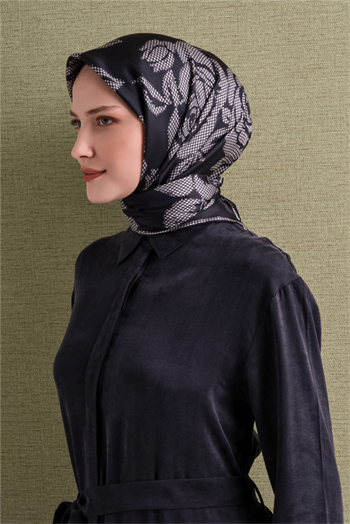 Armine İpek Eşarp 2027 Kış - 9645-50 Siyah Twill