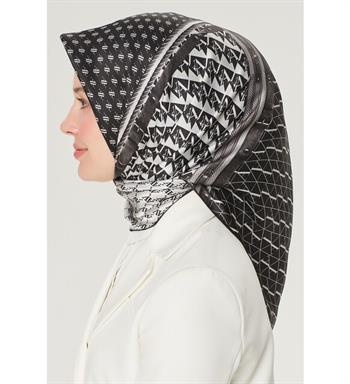 Armine İpek Eşarp Nostalji - 8519-88 Siyah Beyaz Twill