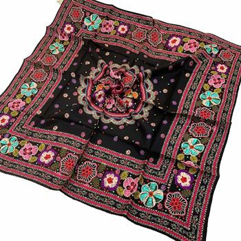 Armine İpek Eşarp Nostalji - 7866-09 Siyah Pembe Twill