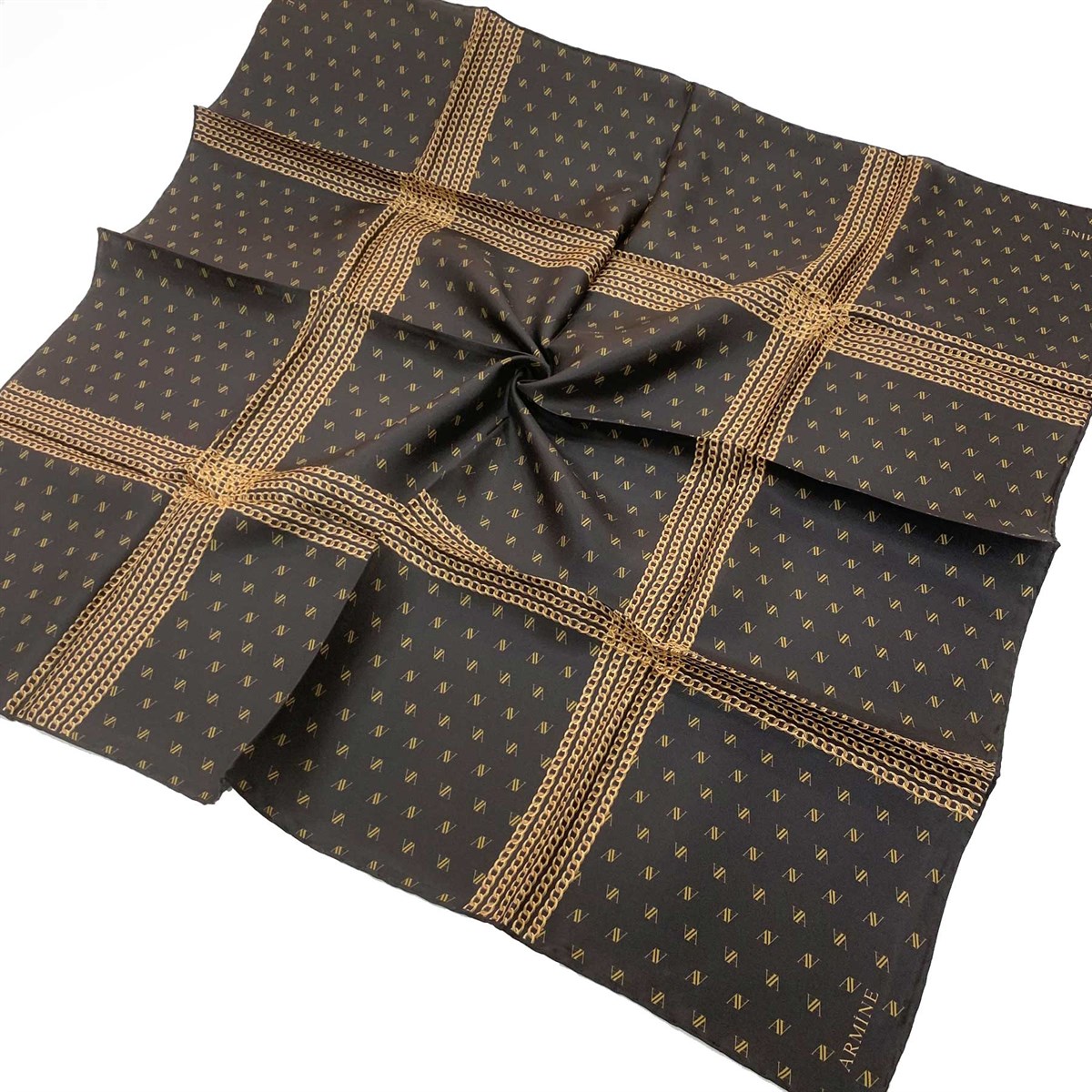 Armine İpek Eşarp Nostalji - 8113-06 Siyah Gold Twill