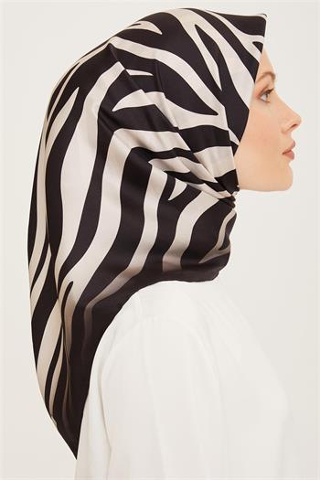 Armine İpek Eşarp Nostalji - 8274-01 Siyah Krem Zebra Twill