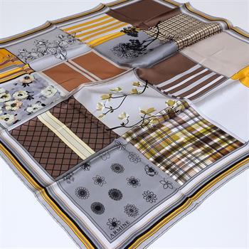 Armine İpek Eşarp Nostalji - 8303-37 Gri Sarı Twill