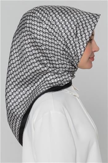 Armine İpek Eşarp Nostalji - 8401-88 Siyah Beyaz Gri Twill