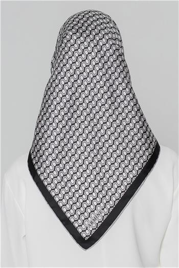 Armine İpek Eşarp Nostalji - 8401-88 Siyah Beyaz Gri Twill