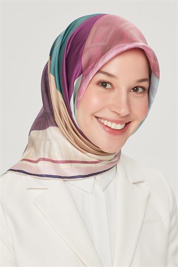Armine İpek Eşarp Nostalji - 8516-38 Pembe Mavi Twill
