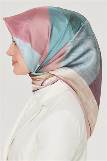 Armine İpek Eşarp Nostalji - 8516-38 Pembe Mavi Twill