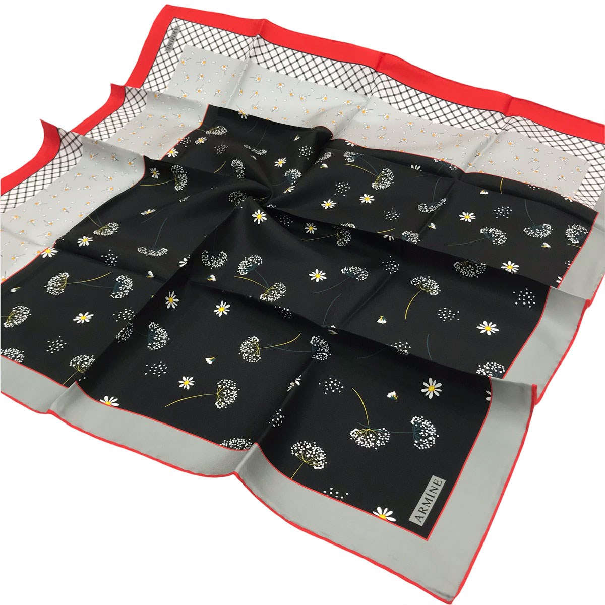 Armine İpek Eşarp Nostalji - 8517-09 Siyah Kırmızı Twill