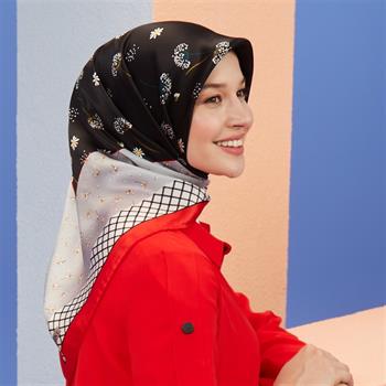 Armine İpek Eşarp Nostalji - 8517-09 Siyah Kırmızı Twill