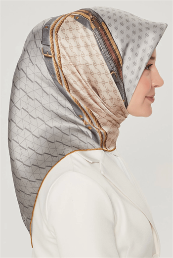 Armine İpek Eşarp Nostalji - 8519-39 Gri Sarı Twill