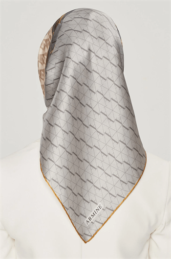 Armine İpek Eşarp Nostalji - 8519-39 Gri Sarı Twill