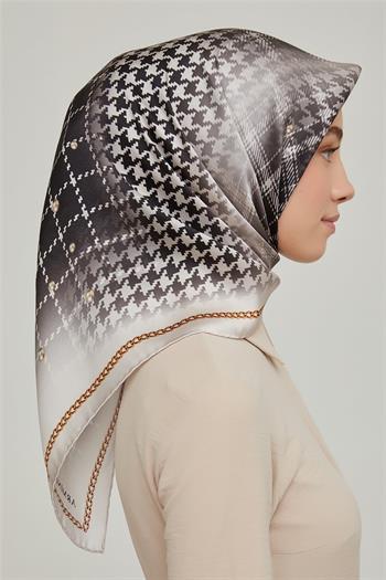 Armine İpek Eşarp Nostalji - 8612-04 Krem Siyah Twill