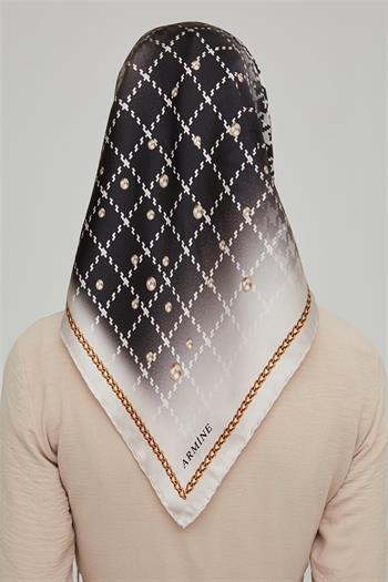 Armine İpek Eşarp Nostalji - 8612-04 Krem Siyah Twill