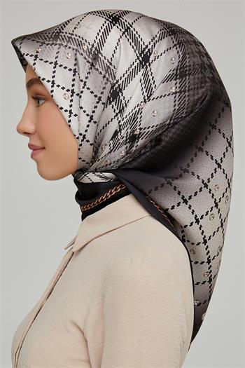 Armine İpek Eşarp Nostalji - 8612-80 Siyah Krem Twill