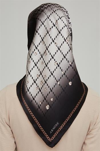 Armine İpek Eşarp Nostalji - 8612-80 Siyah Krem Twill