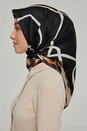 Armine İpek Eşarp Nostalji - 8653-20 Siyah Bej Twill