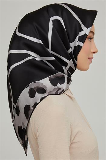 Armine İpek Eşarp Nostalji - 8653-22 Siyah Gri Twill