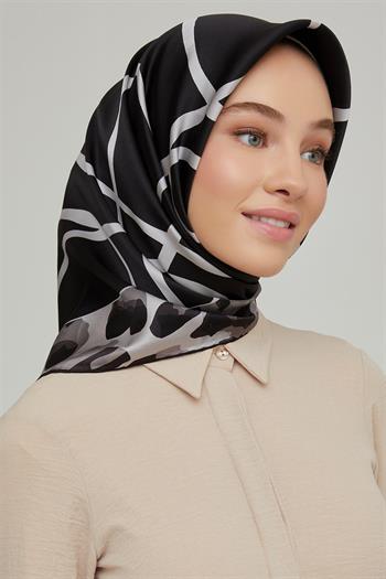 Armine İpek Eşarp Nostalji - 8653-22 Siyah Gri Twill