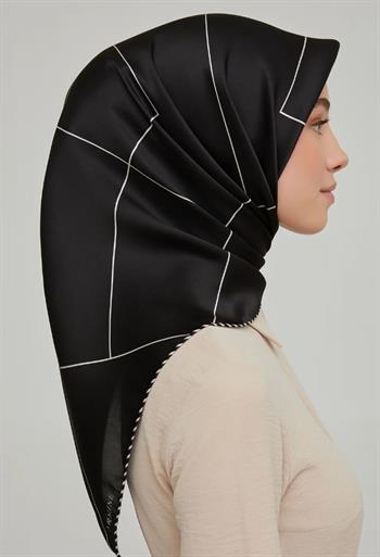 Armine İpek Eşarp Nostalji - 8655-02 Siyah Taş Twill