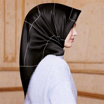 Armine İpek Eşarp Nostalji - 8655-02 Siyah Taş Twill