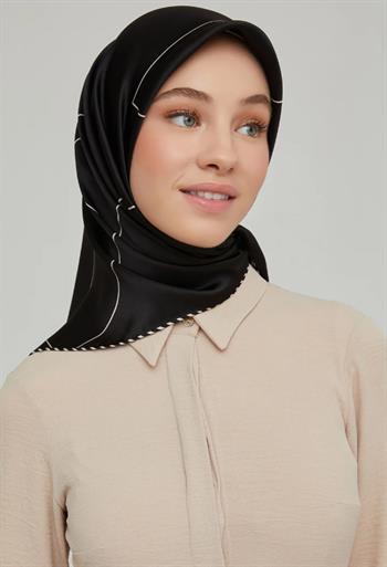 Armine İpek Eşarp Nostalji - 8655-02 Siyah Taş Twill