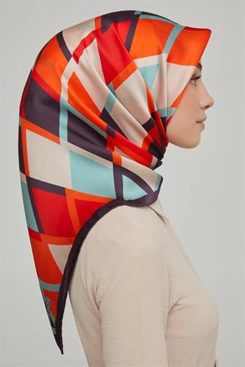 Armine İpek Eşarp Nostalji - 8664-09 Mor Turuncu Twill