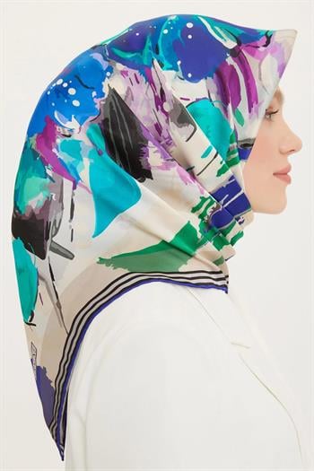 Armine İpek Eşarp Nostalji - 8713-51 Mor Mavi Sura