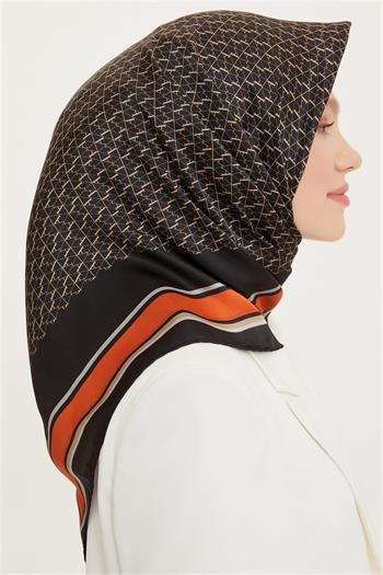 Armine İpek Eşarp Nostalji - 8724-36 Siyah Turuncu Twill