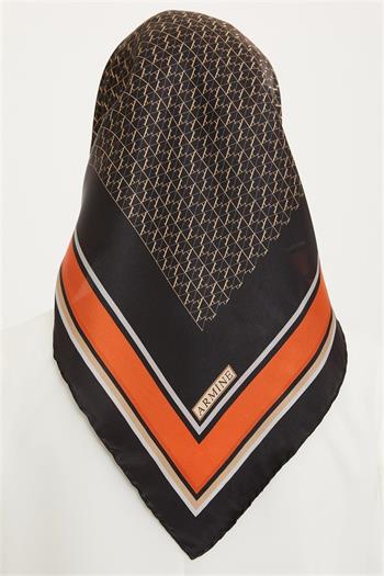 Armine İpek Eşarp Nostalji - 8724-36 Siyah Turuncu Twill