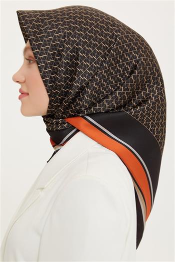Armine İpek Eşarp Nostalji - 8724-36 Siyah Turuncu Twill
