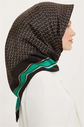 Armine İpek Eşarp Nostalji - 8724-37 Siyah Yeşil Twill