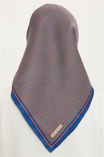 Armine İpek Eşarp Nostalji - 8733-33 Mavi Turuncu Twill