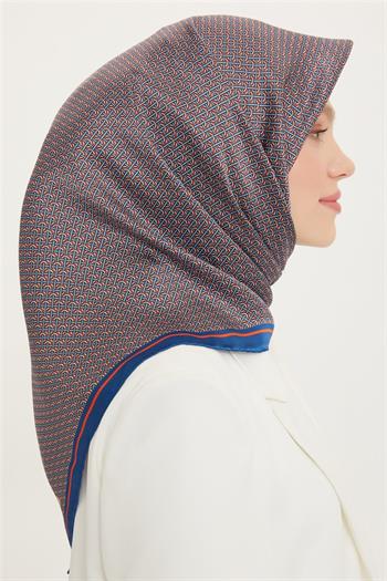 Armine İpek Eşarp Nostalji - 8733-33 Mavi Turuncu Twill
