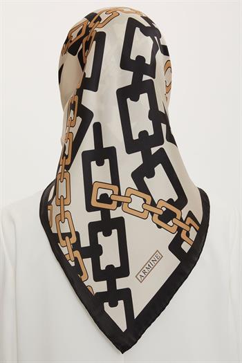 Armine İpek Eşarp Nostalji - 8736-01 Krem Siyah Sura