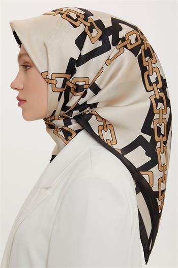 Armine İpek Eşarp Nostalji - 8736-01 Krem Siyah Sura