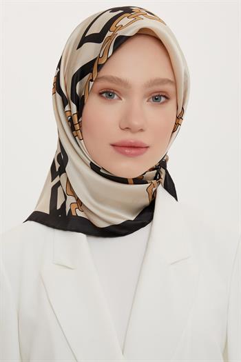 Armine İpek Eşarp Nostalji - 8736-01 Krem Siyah Sura