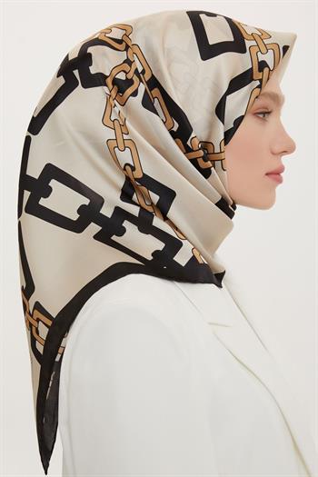 Armine İpek Eşarp Nostalji - 8736-01 Krem Siyah Sura